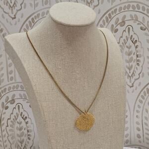 Vintage Gold Dipped Leaf Filigree Pendant With Caco 12K GF Chain Necklace